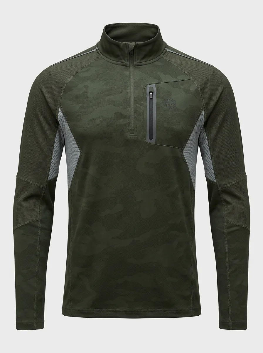 Men's Tactical Outdoor Camo Printed Quarter Zip Pullover Shirt