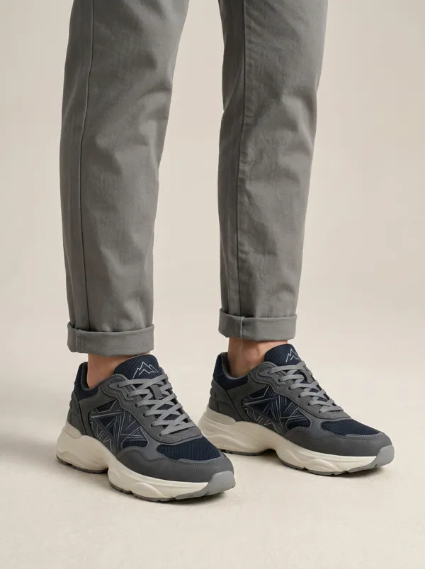 Men's Charcoal and Navy Paneled Athletic Sneaker