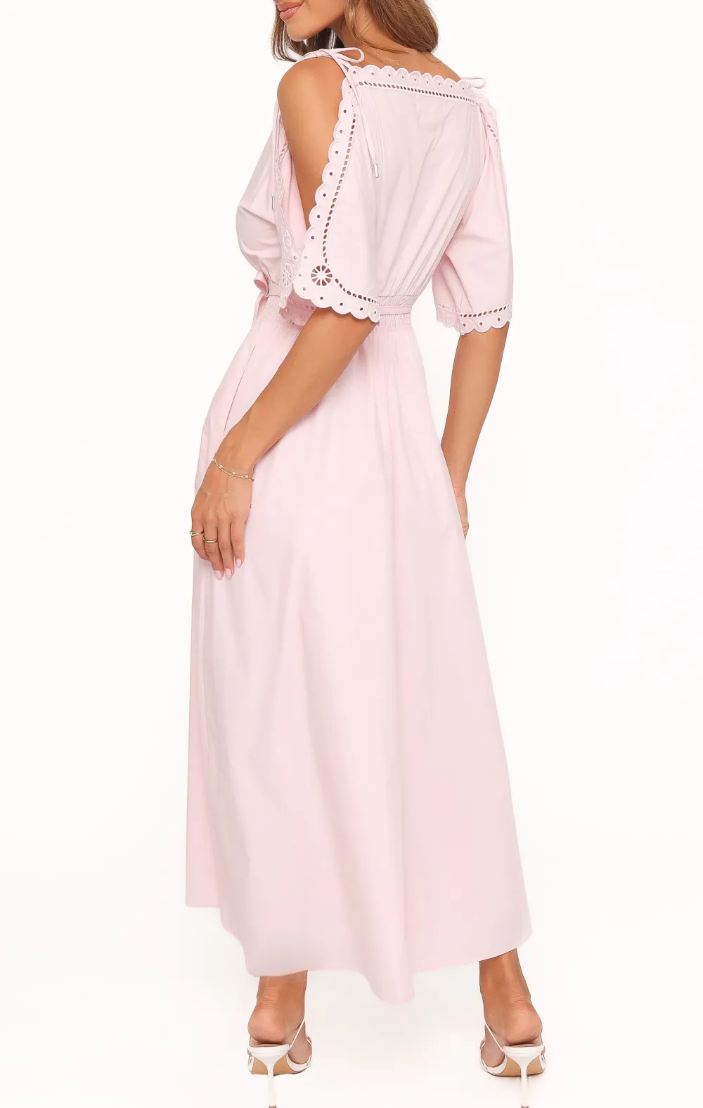 Shirred Boat Neck Midi Dress
