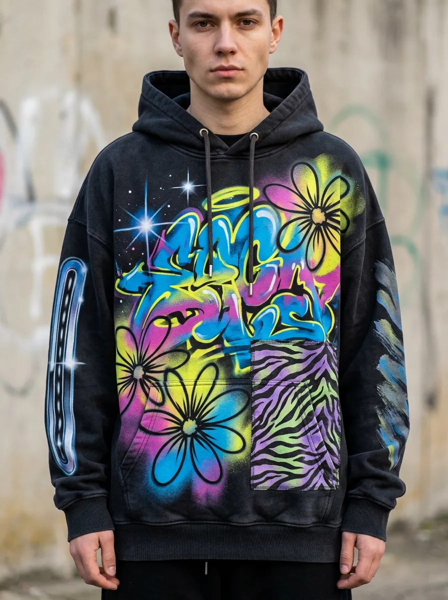 Unisex Flux Graffiti Floral Zebra Graphic Hoodie