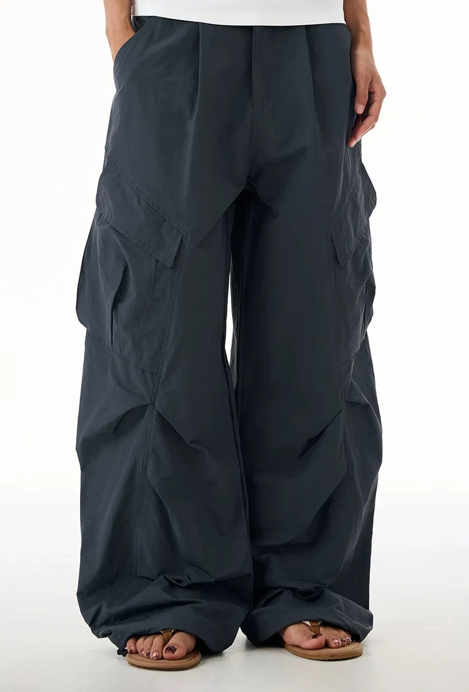 Wide-Leg Multi-Pocket Drawstring Cargo Pants