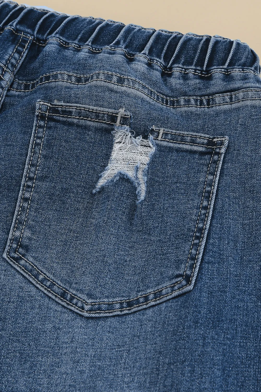 Dark Blue Raw Hem Straight Jeans