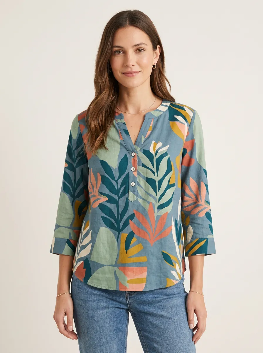 Western-Casual Women's Three-Quarter Sleeve Top