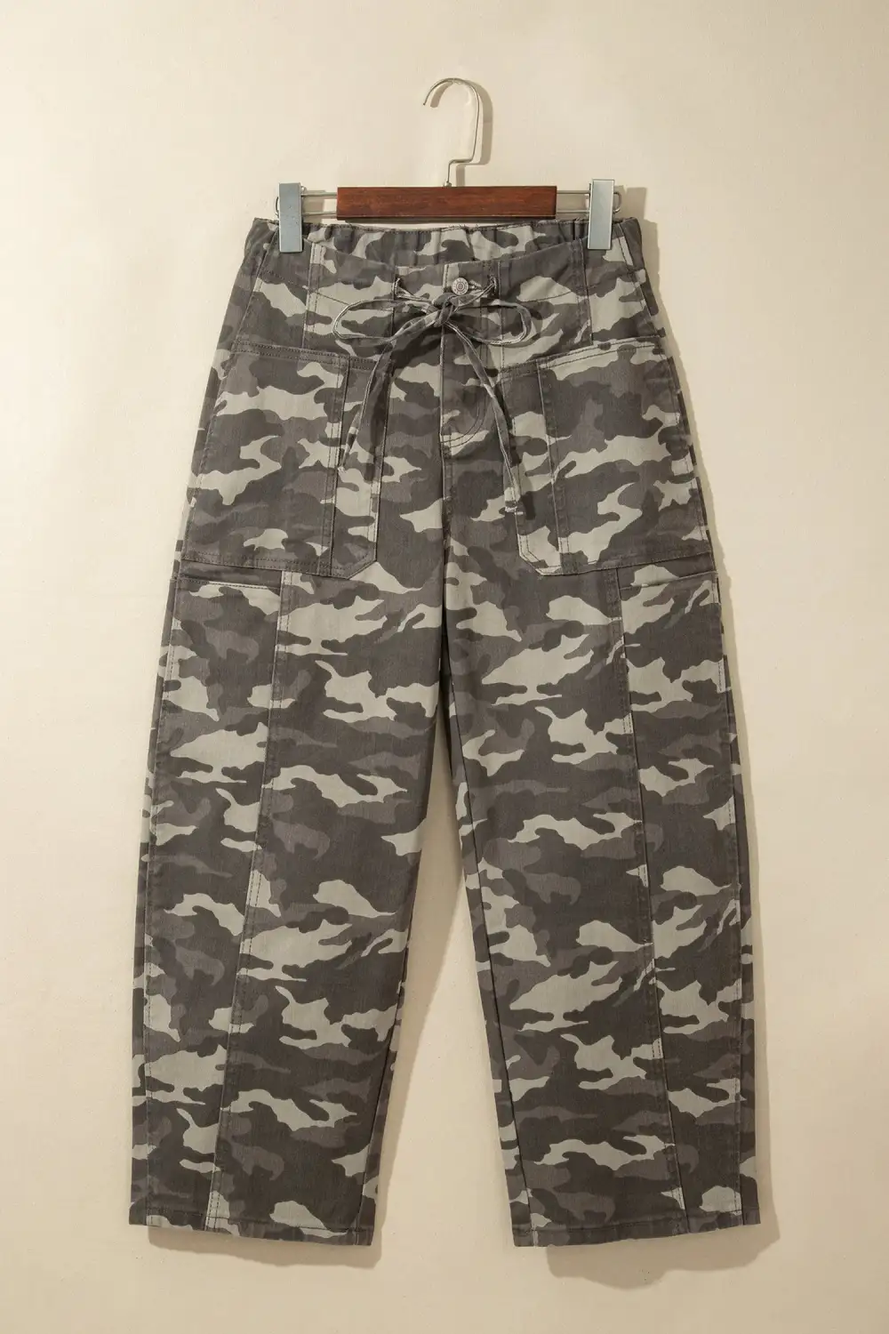 Women's Leopard Print Barrel Jeans With Drawstring Elastic Waist