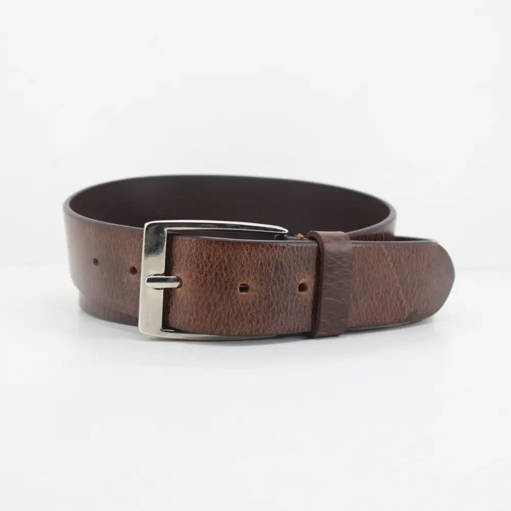 Crushed Metal Buckle Leather Belt