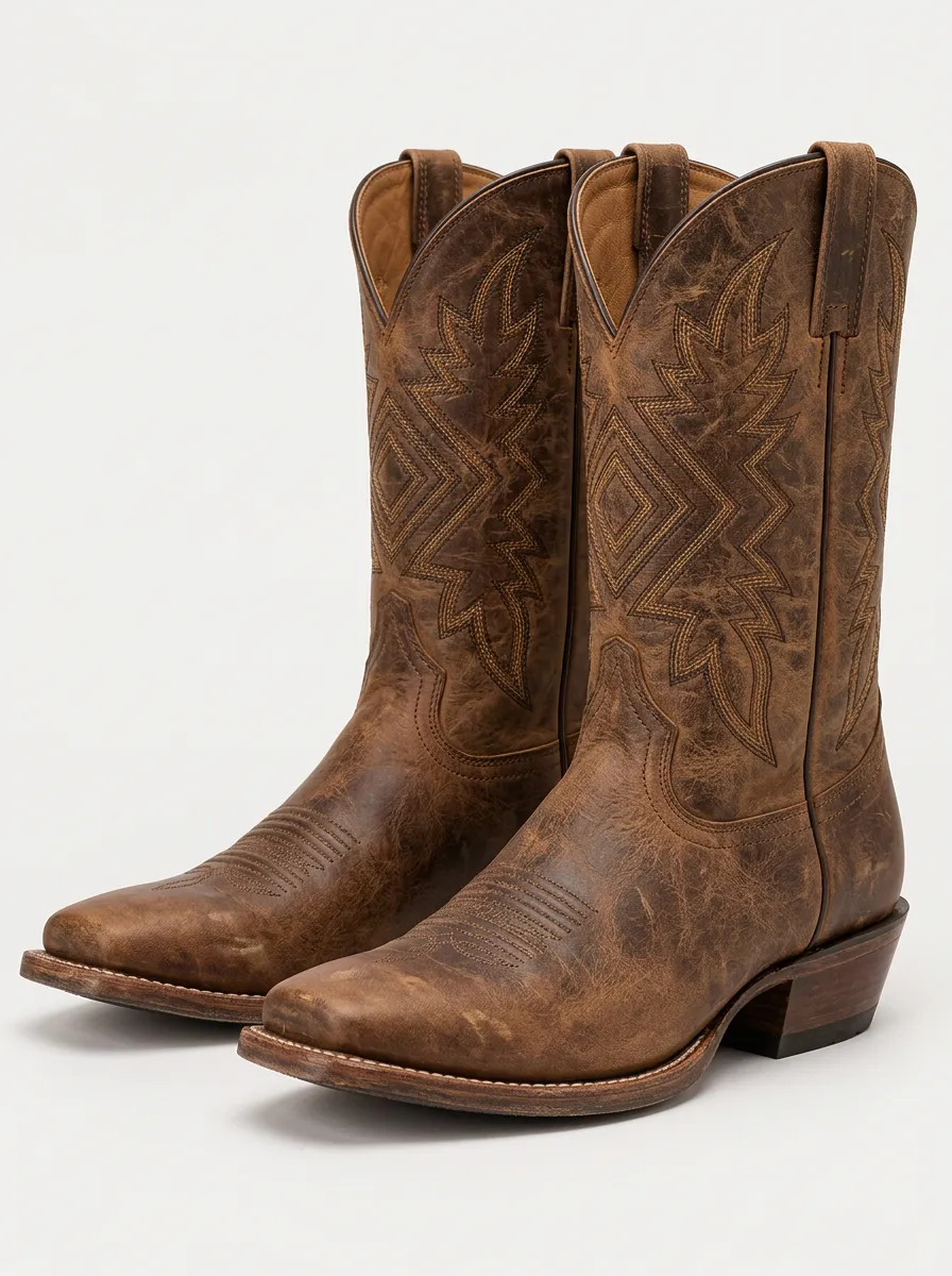Men's Red Cowboy Boots with Square Toe