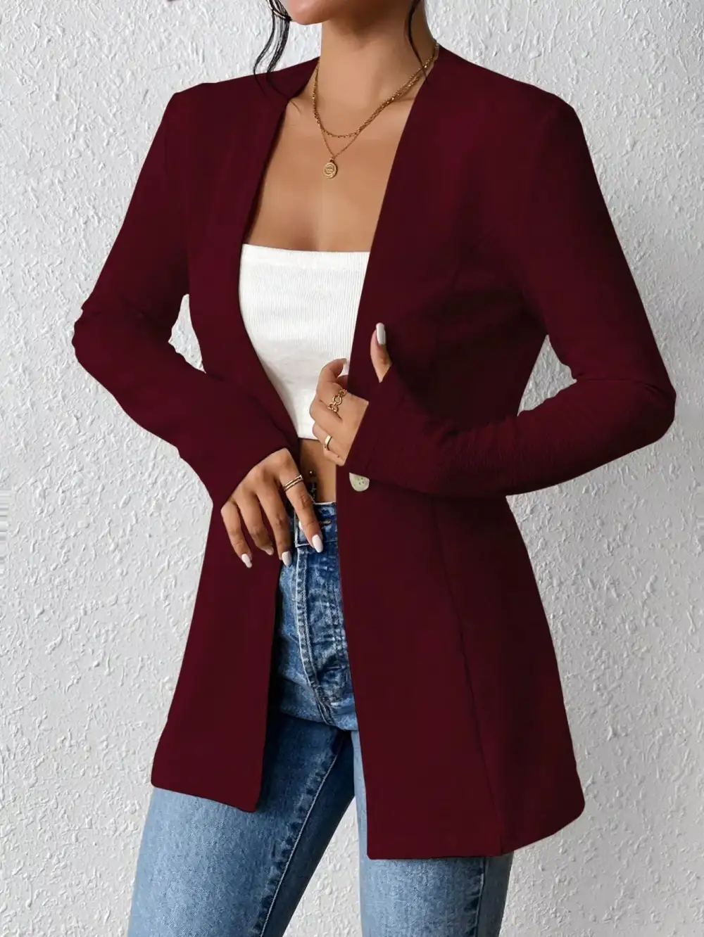 One Button Long Sleeve Blazer Easy Layering Piece