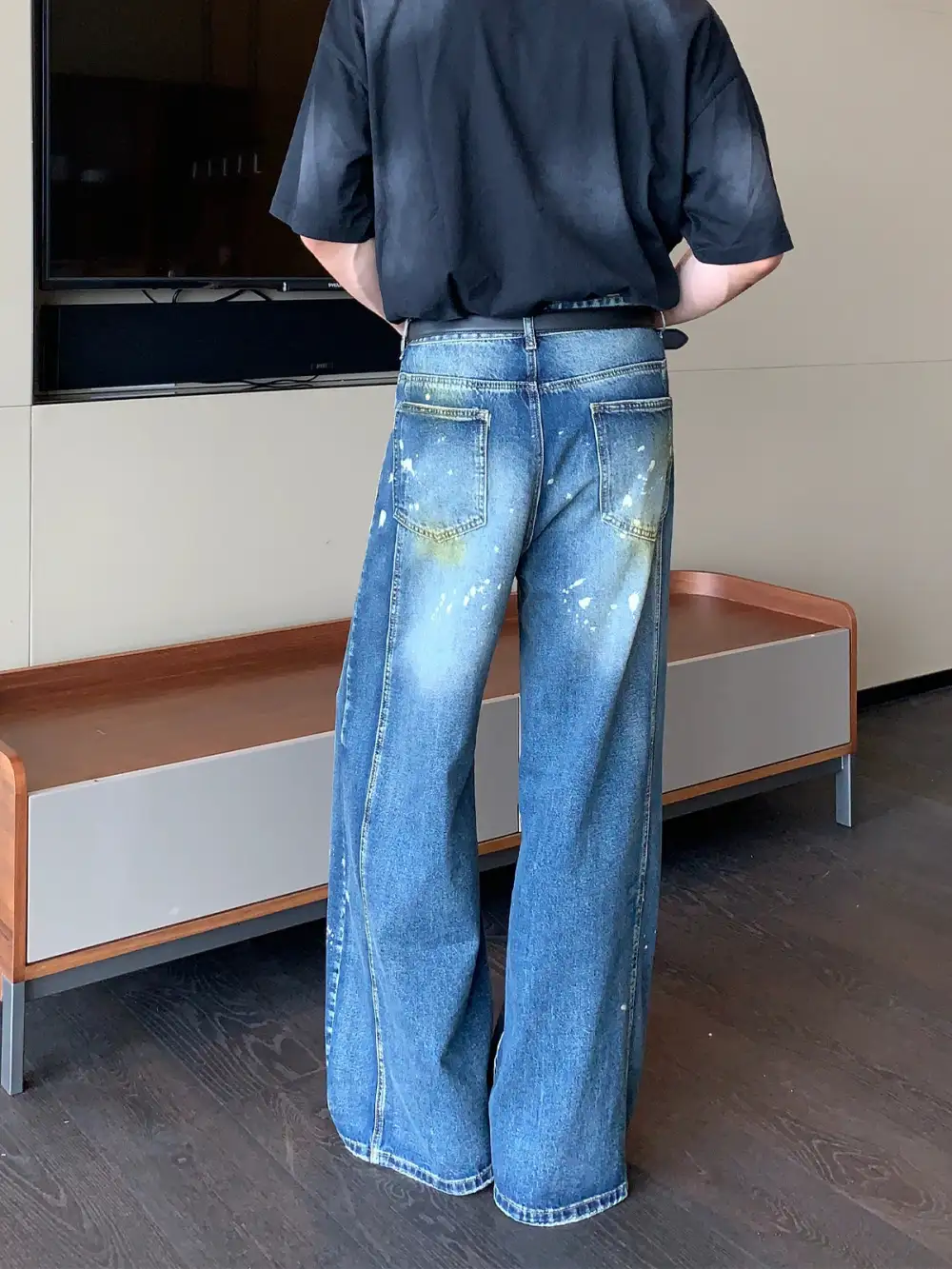 Paint-Splatter Wide-Leg Jeans