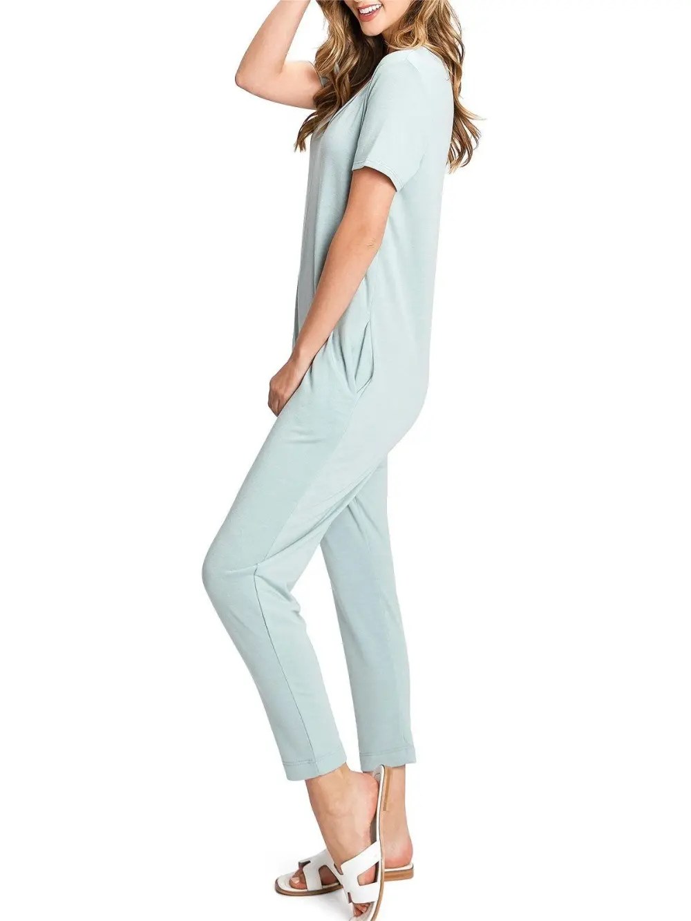 V-Neck Short Sleeve Jumpsuit