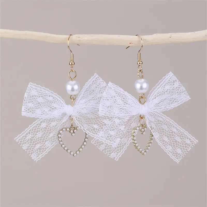 Heart Bow Lace Statement Earrings
