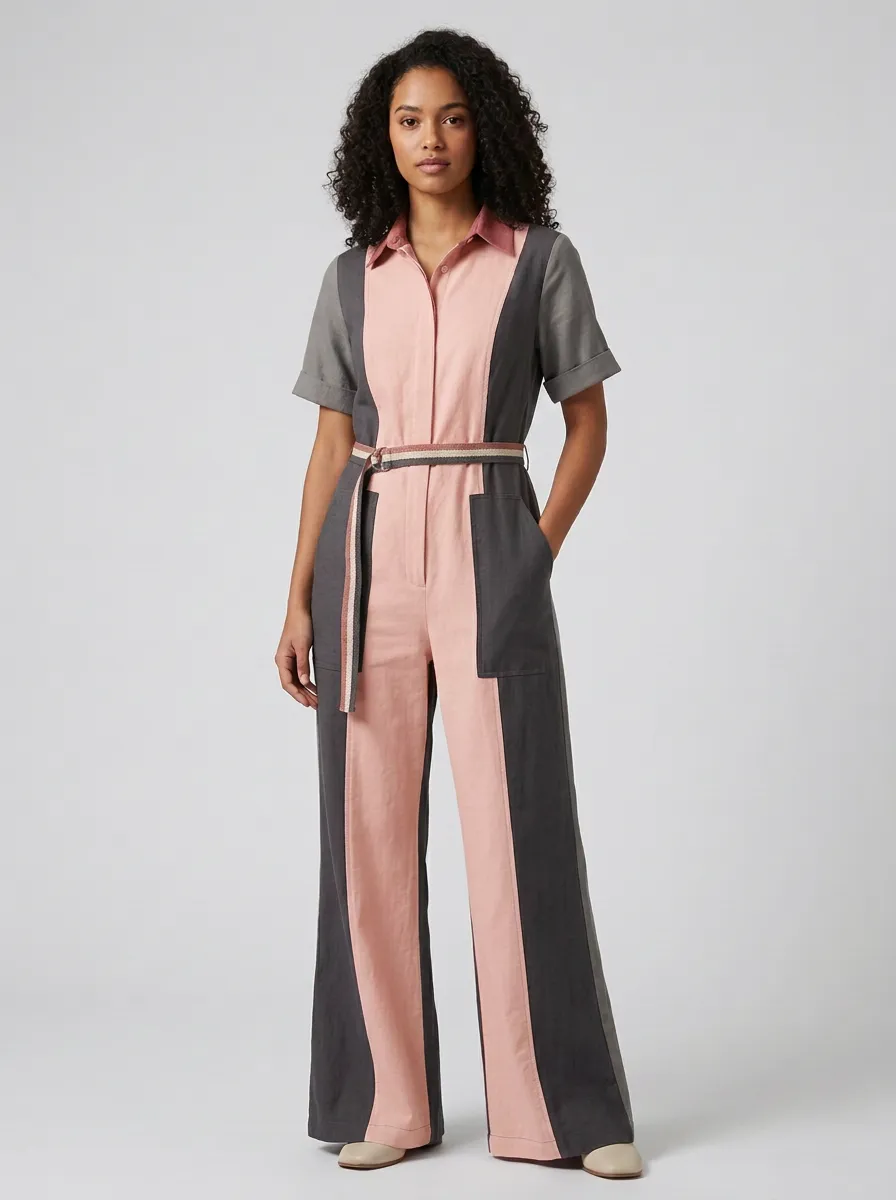 Women's Sierra Patchwork Colorblock Belted Jumpsuit
