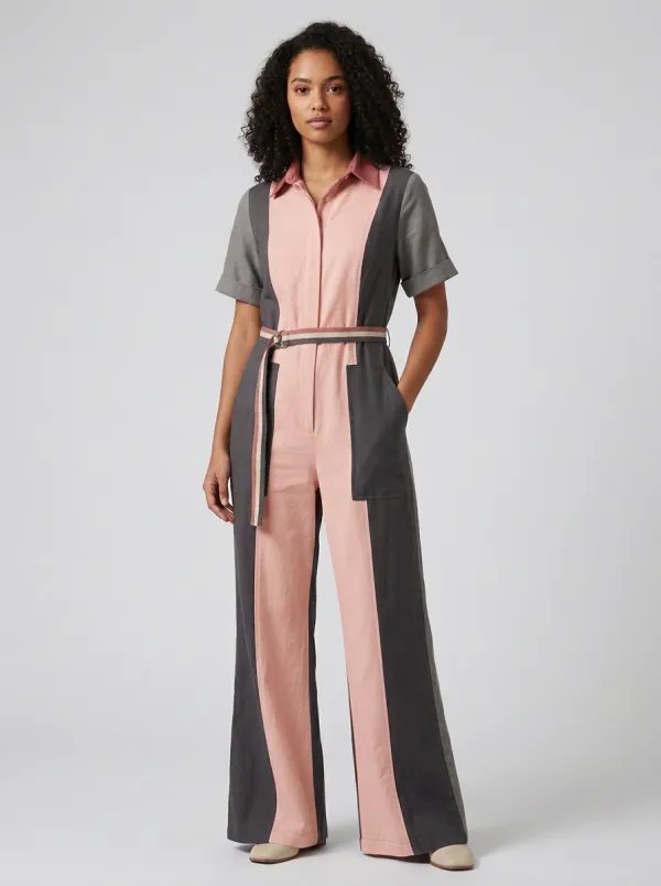 Women's Sierra Patchwork Colorblock Belted Jumpsuit