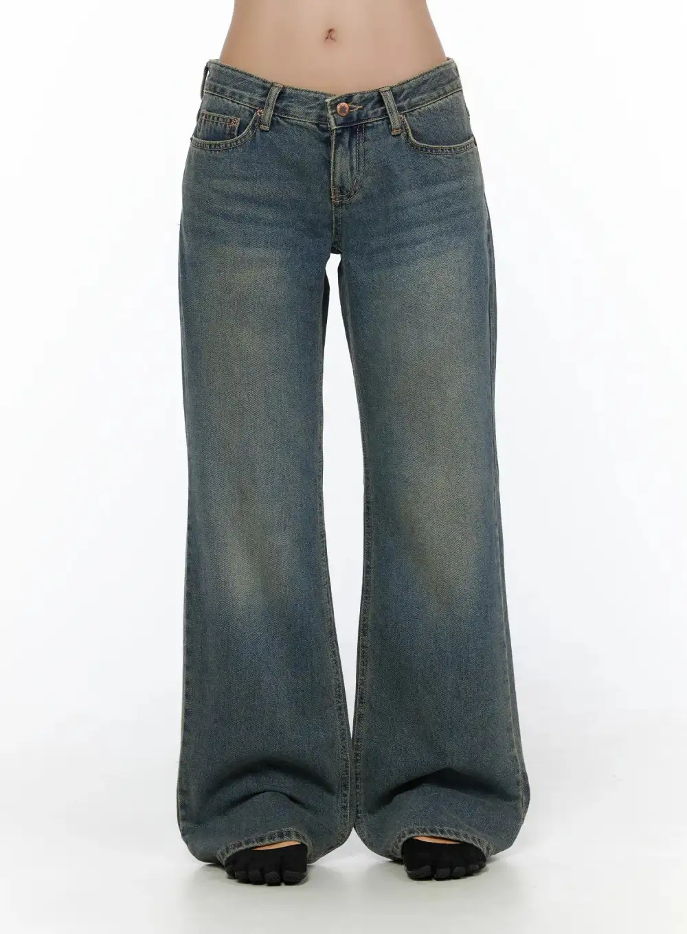 Vintage Wash Low-Rise Straight Jeans