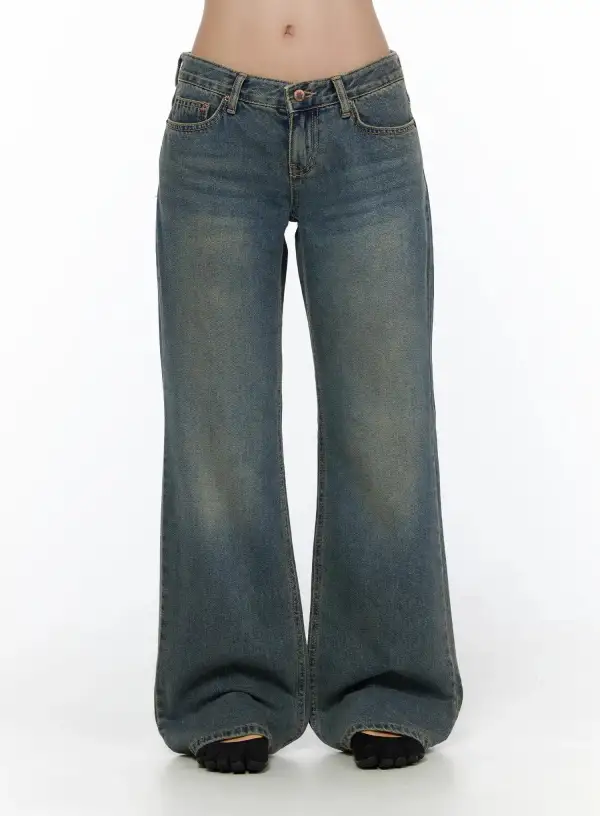 Vintage Wash Low-Rise Straight Jeans