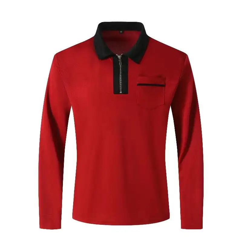 Stand Collar Chest Pocket Long Sleeve Polo Shirt