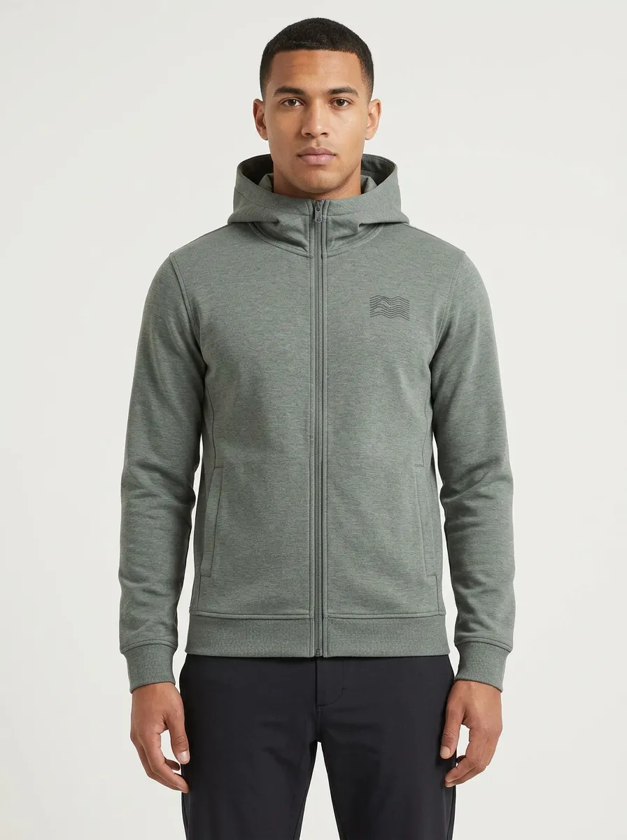 Men's Wave Detail Graphic Full-Zip Chest-Detail Hoodie