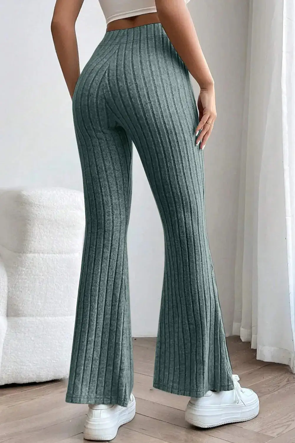 Flare High Waist Ribbed Cropped Pants