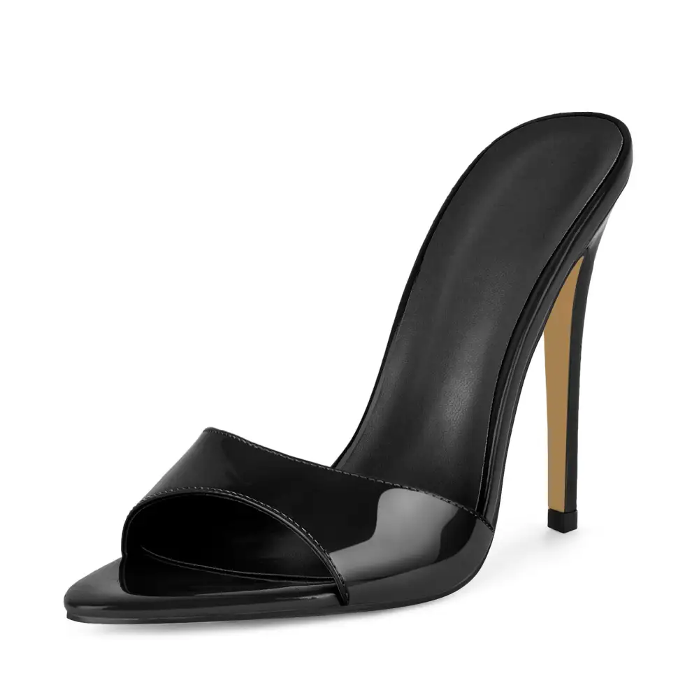 Pointed Toe Patent Leather Mule Sandals