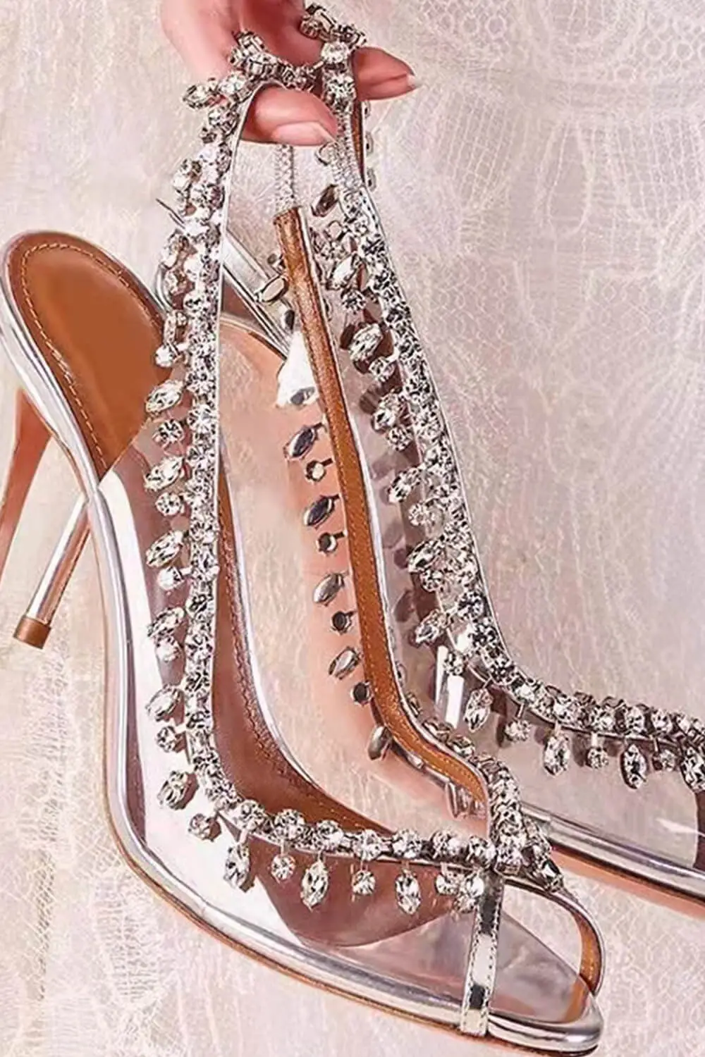 Transparent Crystal Embellished Pvc Open