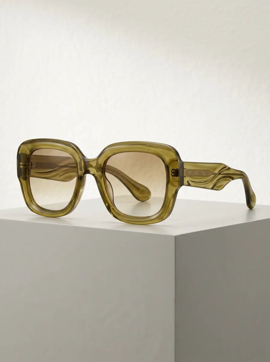 Unisex Vintage Oversized Olive Green Gradient Lens Sunglasses