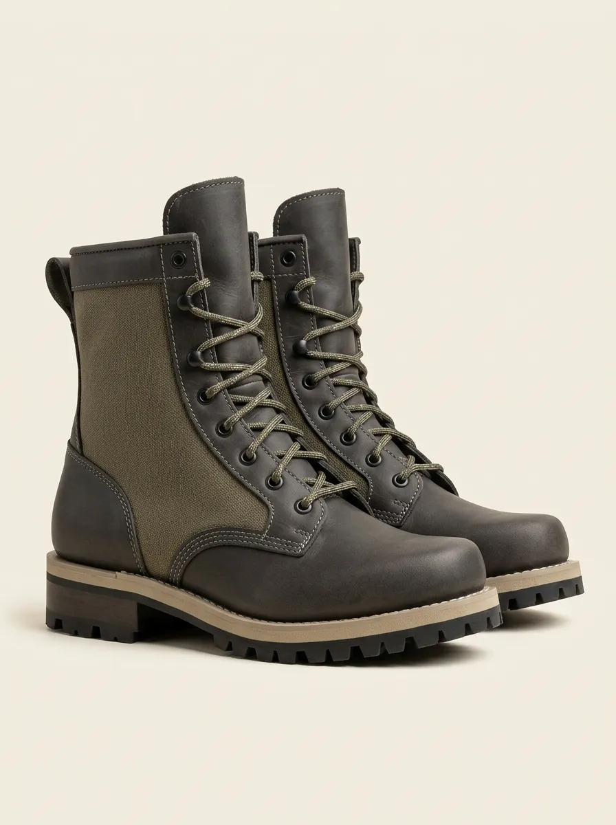 Men's Neutral Leather Look Tactical Style Work Boots with Classic Appeal