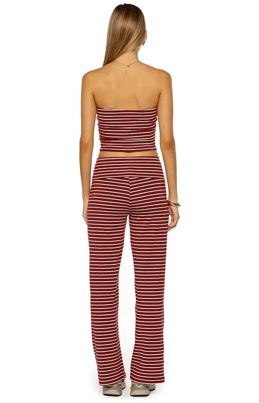 Burgundy Stripe Foldover Wide-Leg Pants