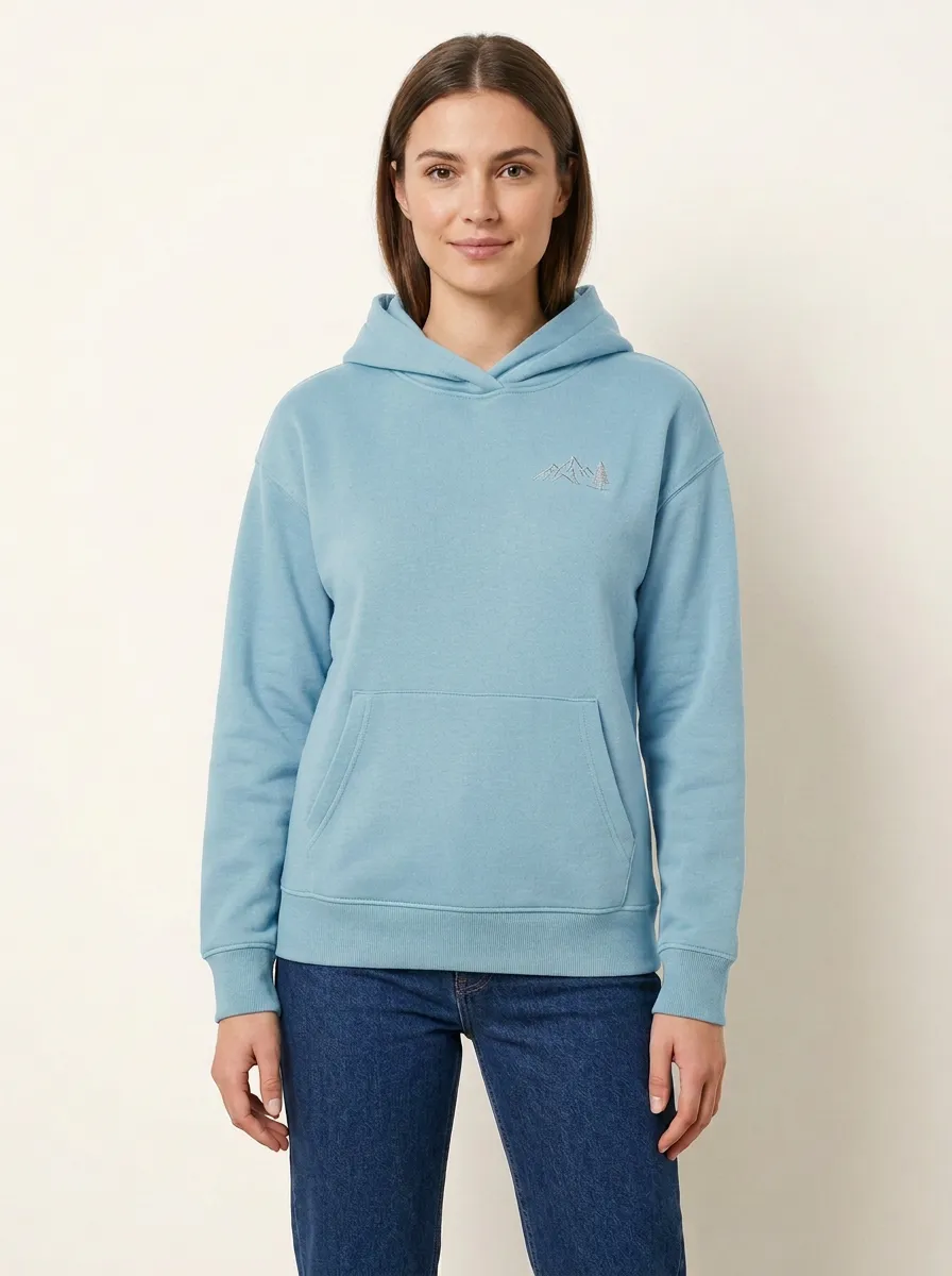 Women's Mountain-Pine Crossover-Neck Kangaroo-Pocket Hoodie