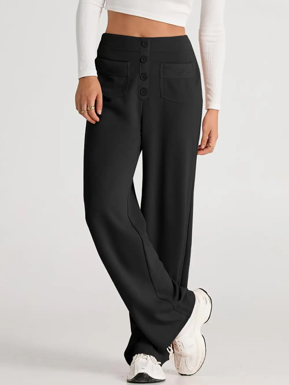 Pull On High Waist Wide Leg Pants