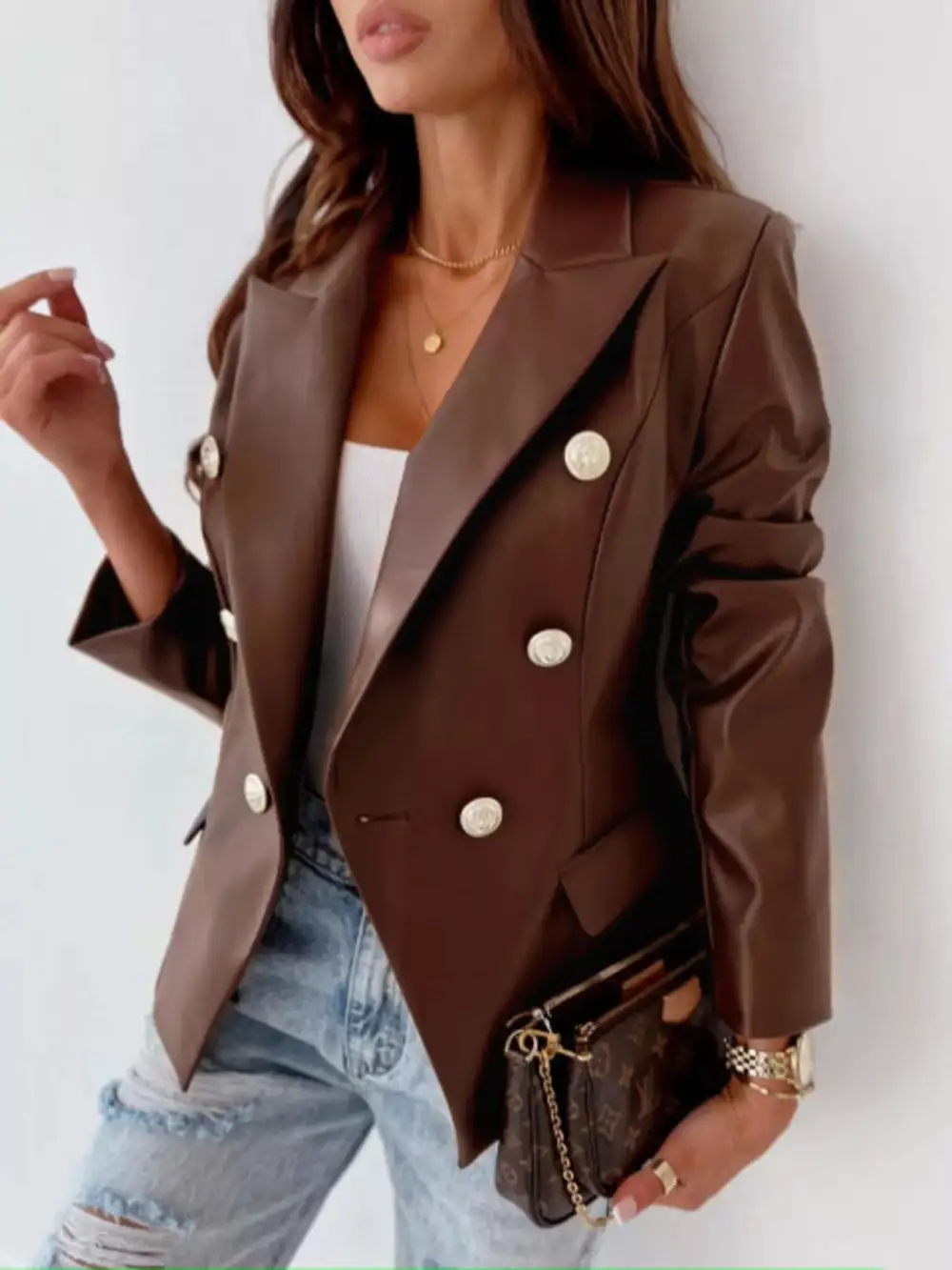 Polished Double-Breasted Lapel-Collar Blazer