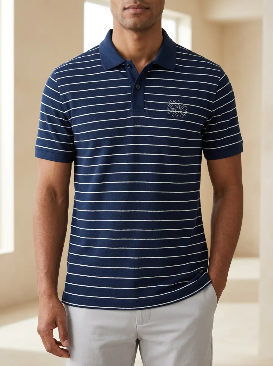 Striped Topographic Men's Polo Shirt