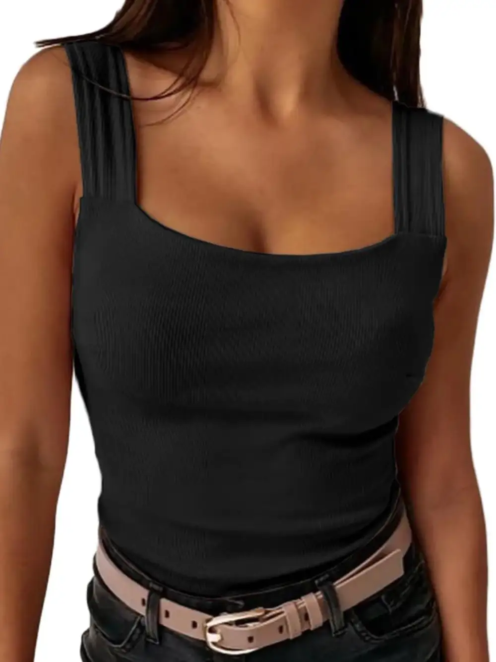 Square-Neck Wide-Strap  Tank Top