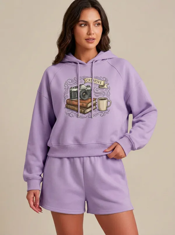 Women's Creative Photographer Books Coffee Printed Hoodie