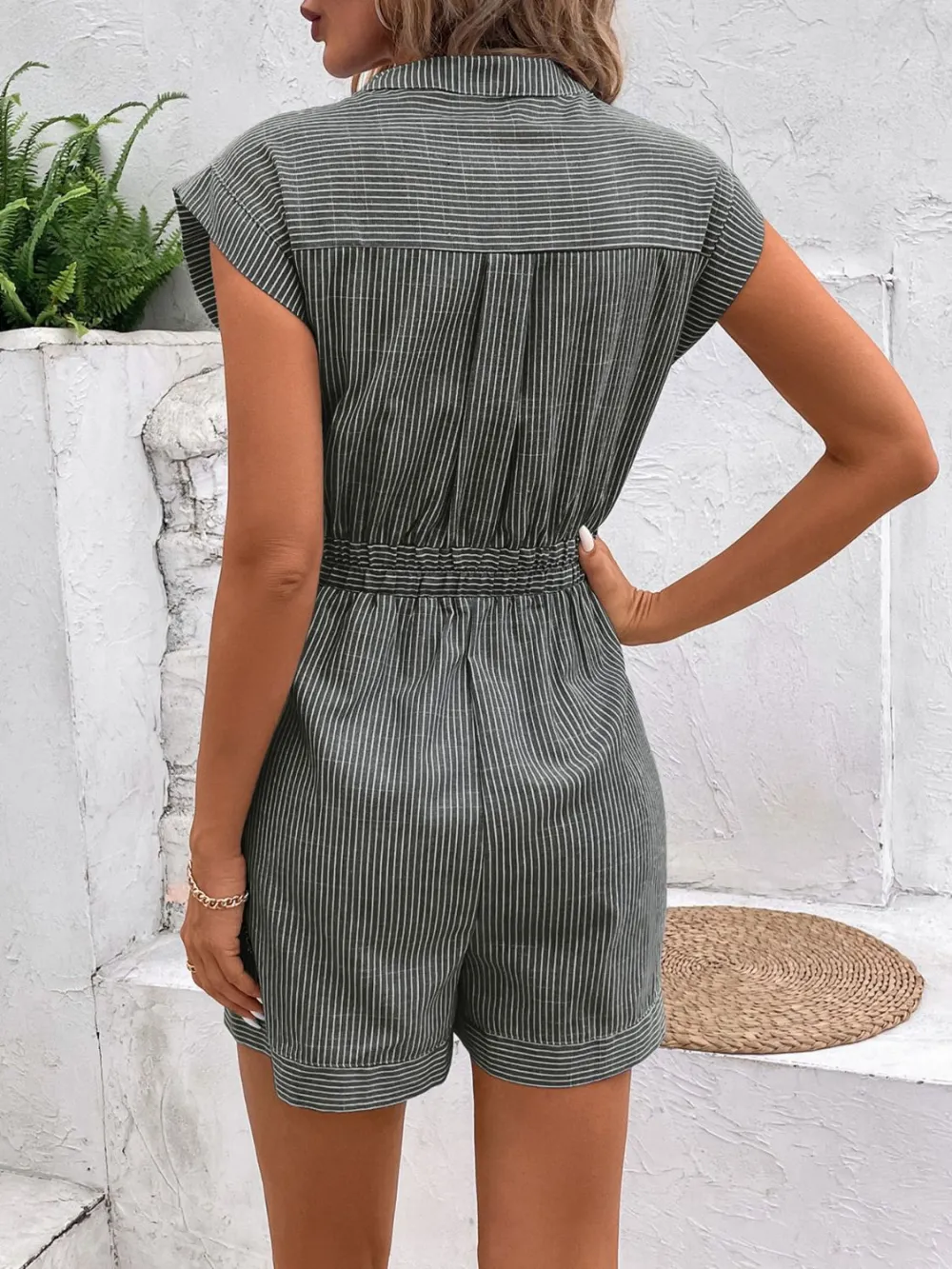 Notched Tie Waist Romper