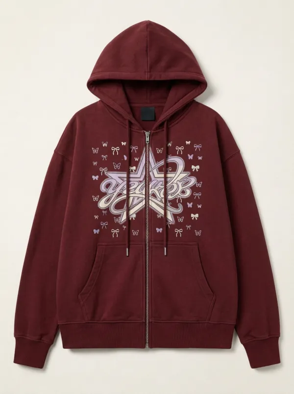 Unisex Streetwear Y2K Star Butterfly Bow Printed Zip-up Hoodie