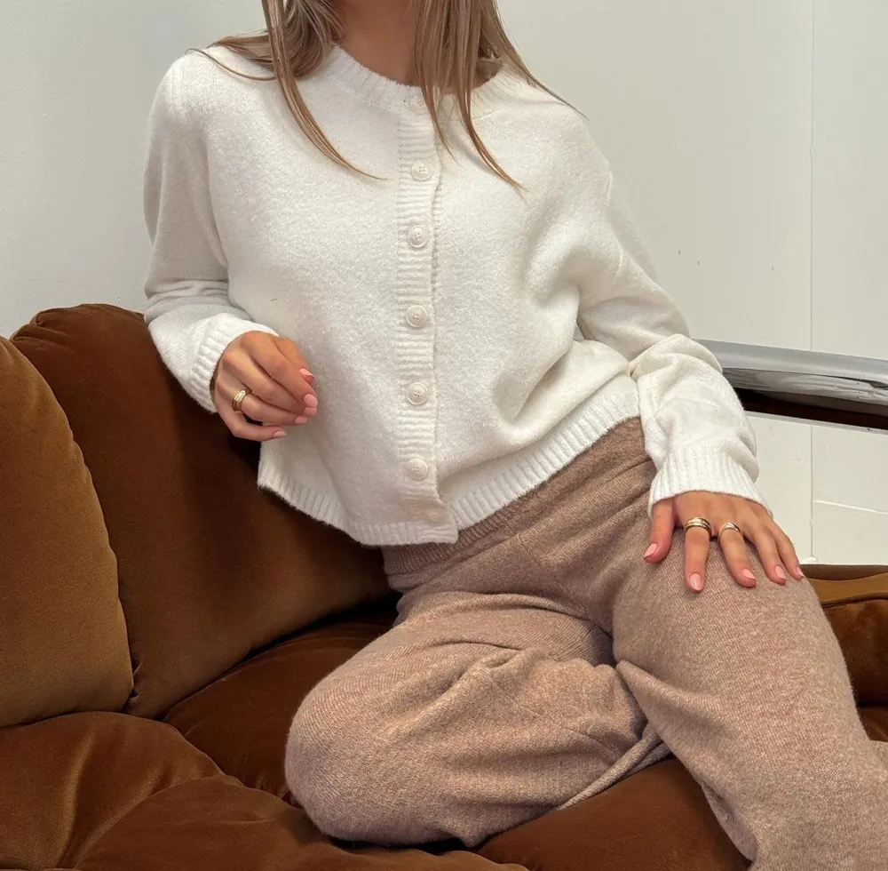 White Knit Ruched Button-Up Cardigan