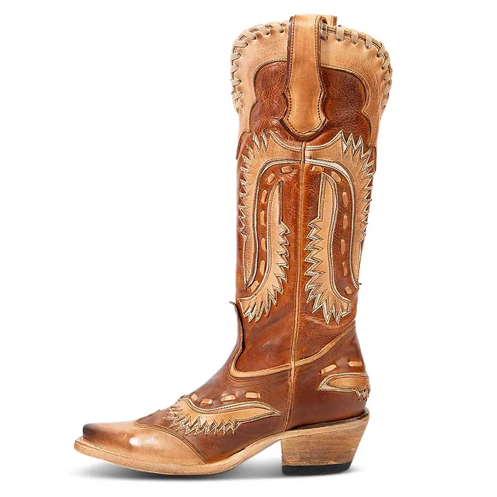 Faux-Leather Distressed Zip-Up Patchwork Mid-Calf Boots