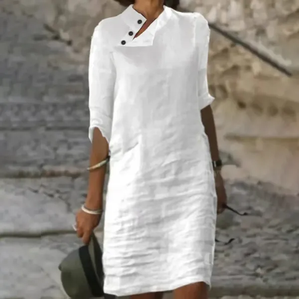 Linen Blend Cotton Blend Midi Dress