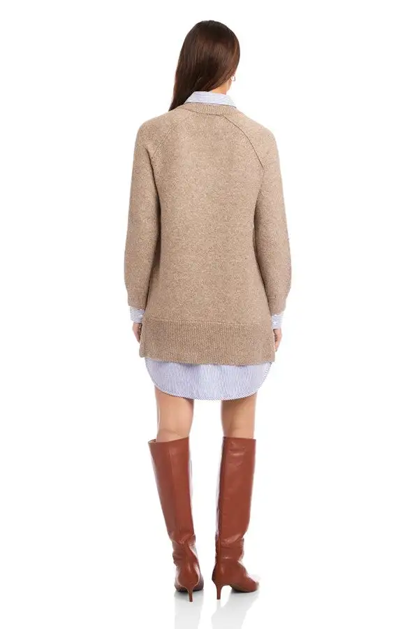 Brown Mixed Media Knit Tiered Dress