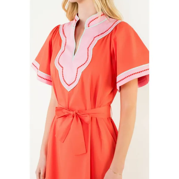 V Neck Belted Short Sleeve Dress