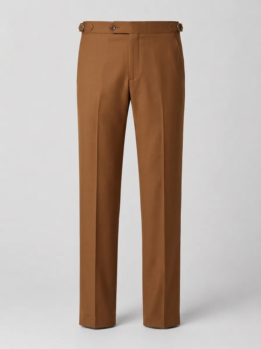 Men's Classic Business Brown Side-Adjuster Dress Trousers