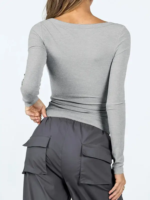 Slim Fit U-Neck Long Sleeve T-Shirt