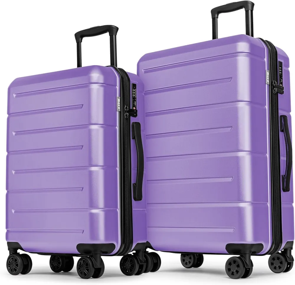KYME 24 Inch Luggage,Checked Medium Suitcase with Spinner Wheels,Black
