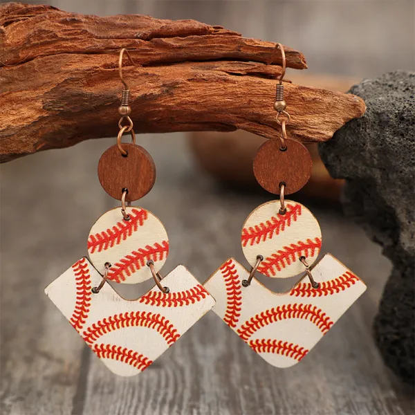 Baseball Theme Wooden Earrings