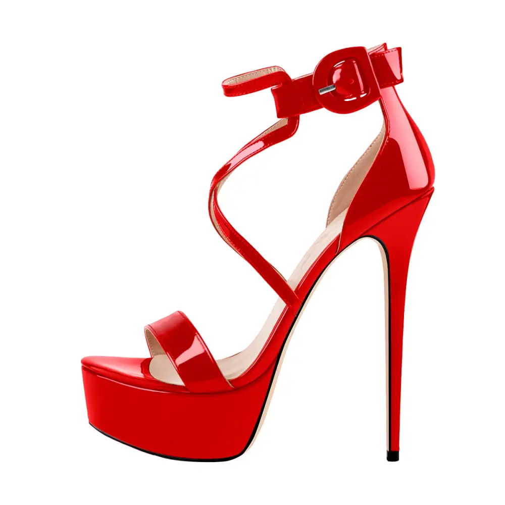 Patent Leather Platform Cross Tie Stiletto Sandals
