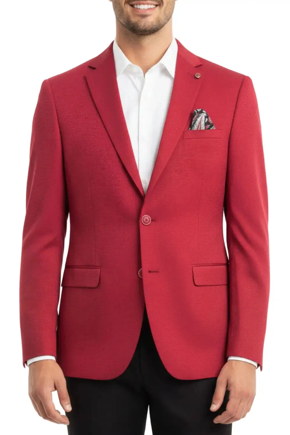 Red Hybrid Fit Textured Single Breasted Notch Lapel Side Vents Jacket