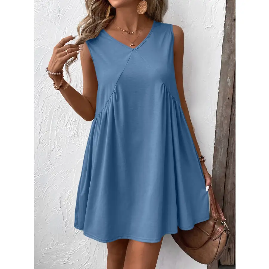Ruched V-Neck Sleeveless Mini Dress