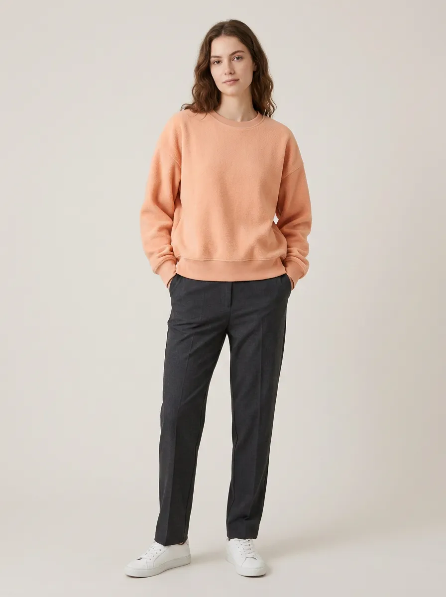 Women's Casual Minimalist Peach Solid Color Fleece Sweatshirt