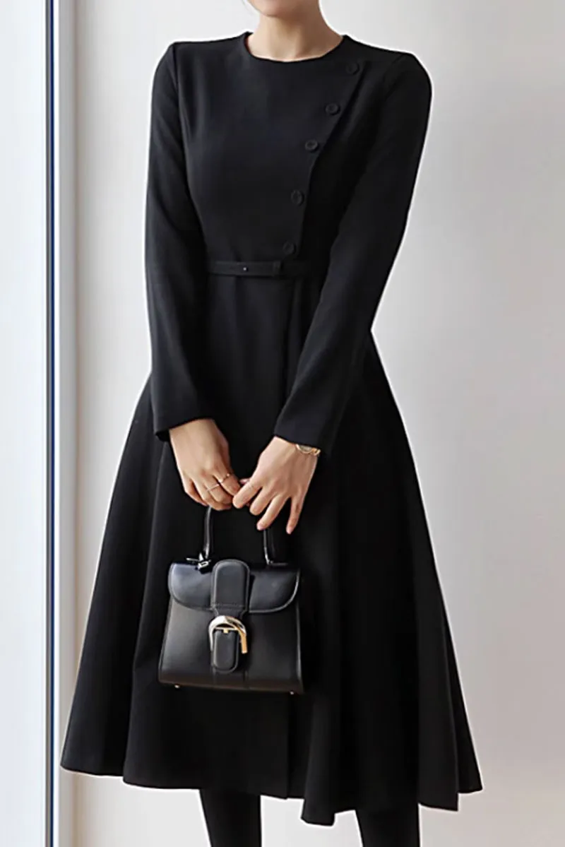 Refined Polyester Long Sleeve Midi Dress