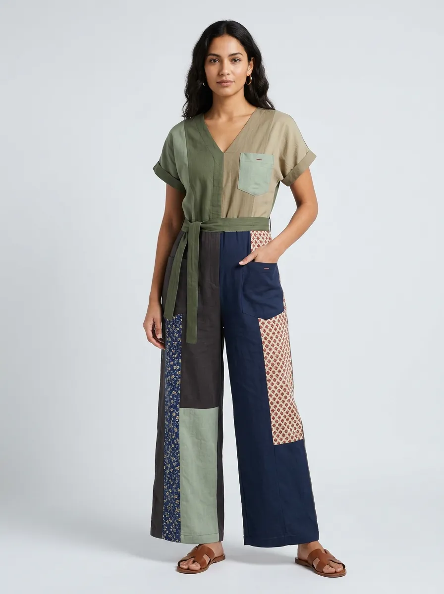 Women's Boho Patchwork Patterned Graphic Jumpsuit