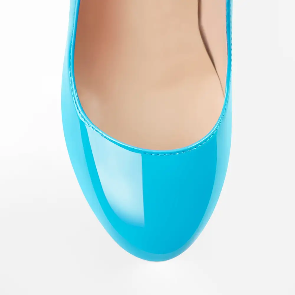 Patent Finish Round Toe Platform Chunky Heel Slip On Pumps